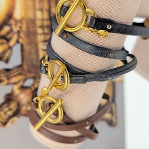 Gorjana Trio Of Leather Bracelets Black, Brown  Gray Jewelry